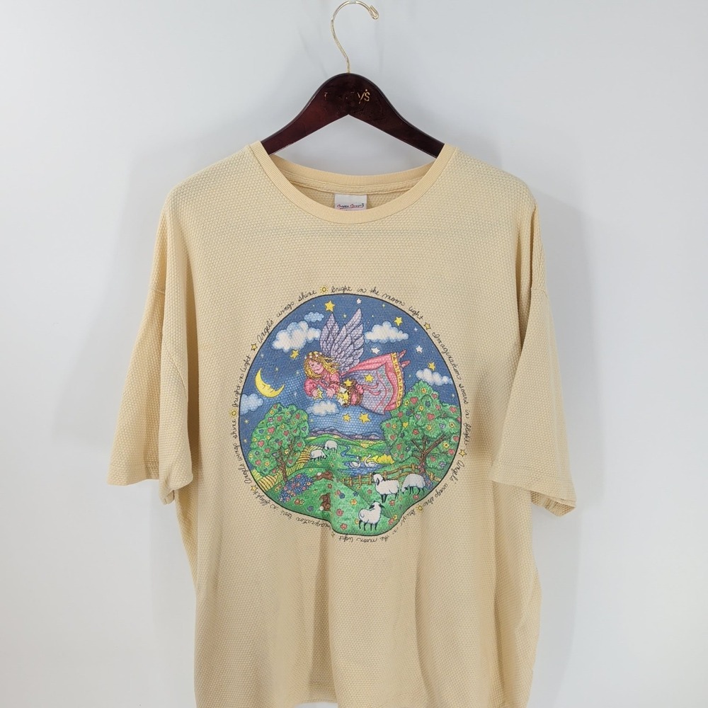 Vintage Bobbie Brooks Cotton Angels Wings Shine Graphic T-Shirt Beige